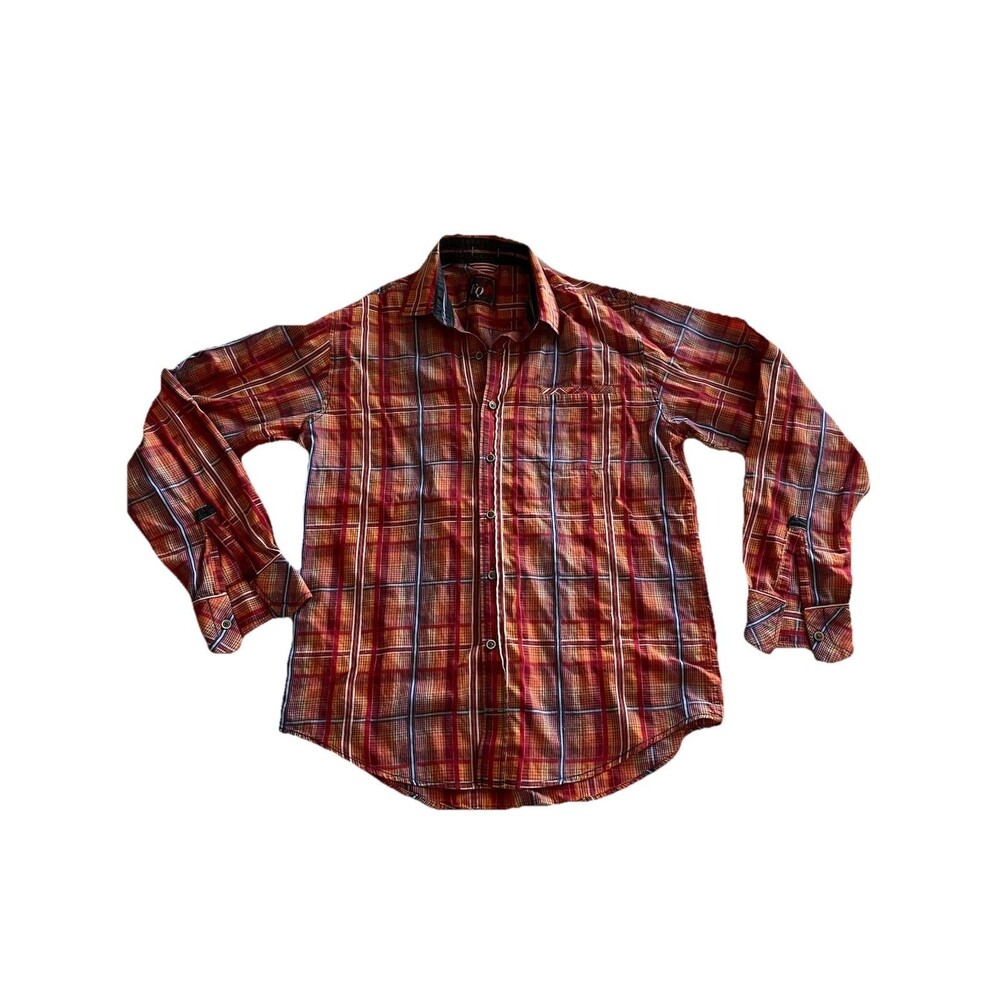 EG Equilibrio Rooster Red Plaid Button Up Size M Western Cowboy Cotton